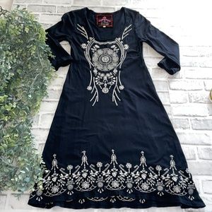 Johnny Was JW Joy Love Light Black Embroidered Dress
